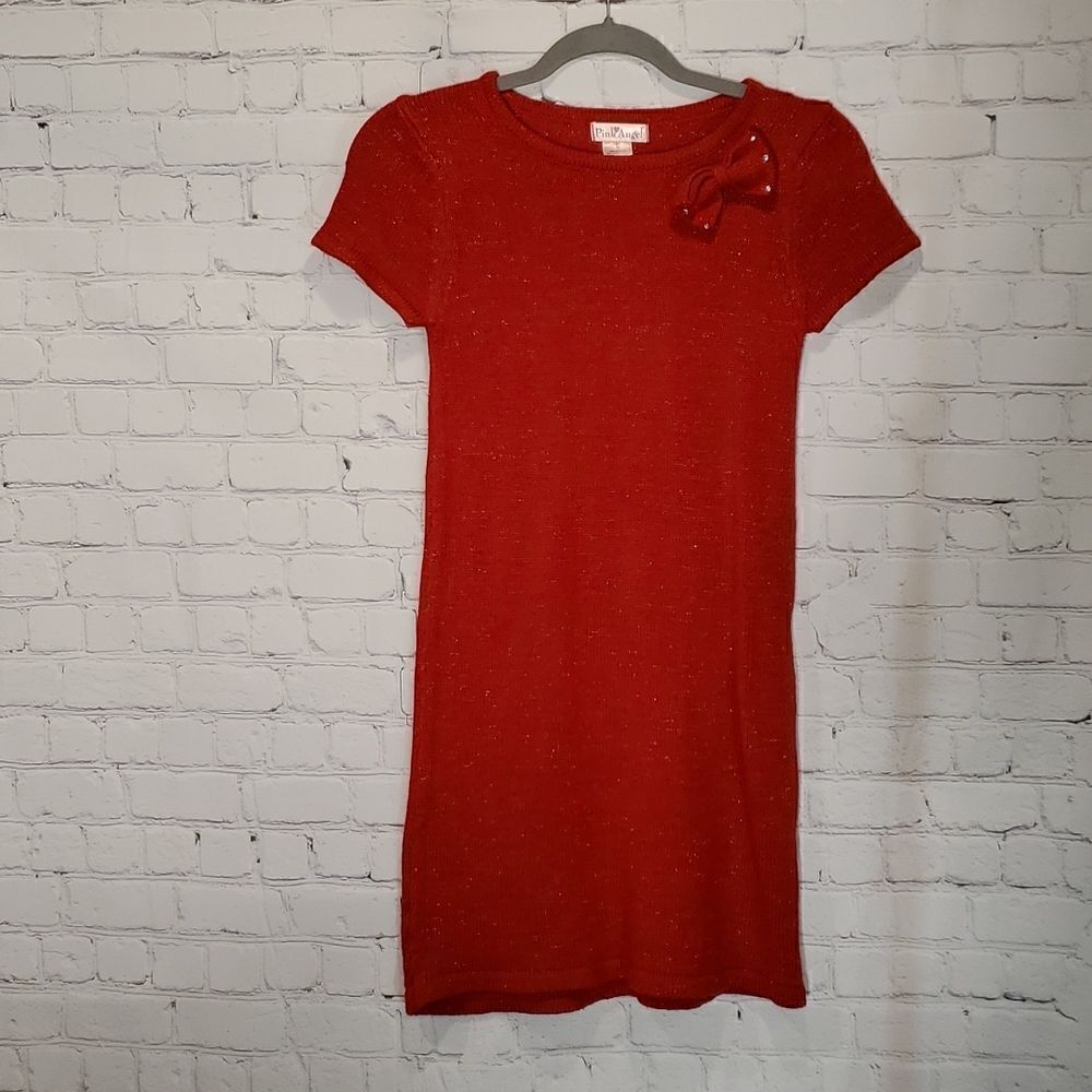 Girl's Pink Angel pullover red sparkly sweater dress